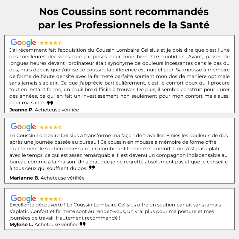 Coussin Orthopédique Dossier Cellsius - Soulage les douleurs lombaires et dorsales - FR - CELLSIUS.